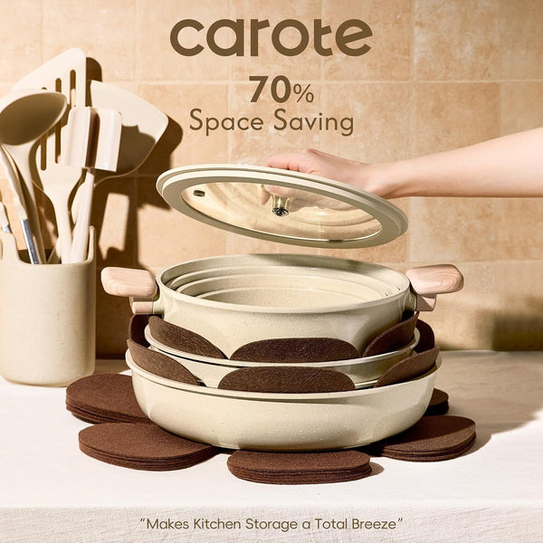 49Pcs Pots and Pans Set, Ceramic Cookware Set with Detachable Handle | Baking Pans Set, Knife Set, Non Stick, Induction Compatible, Dishwasher& Oven Safe, Space Saving, for Kitchen/Rv/Camping4
