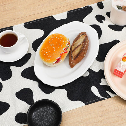 10 Pcs Linen Cow Print Table Runner Farm Black and White Cow Print Tablecloth Western Barnyard Cowboy Style Table Cloths for Home Kitchen Birthday Party Decorations ( 13 X 72 In)5