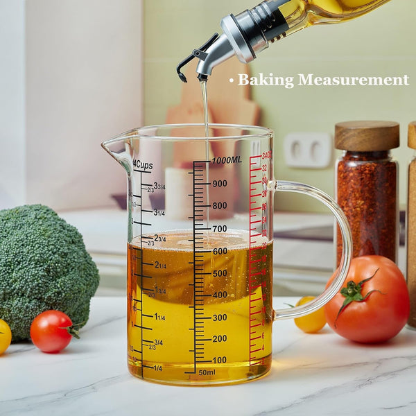 Glass Measuring Cup-[Insulated Handle | V-Shaped Spout]-Made of High Borosilicate Glass Measuring Cup for Kitchen or Restaurant, Easy to Read, 1000 ML (32 Oz, 4 Cup)5