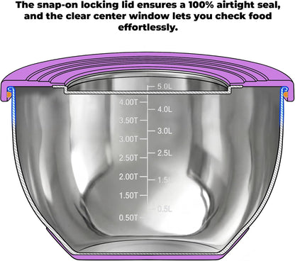 Stainless Steel Mixing Bowls with Lids – Set of 5 Large Nesting Metal Bowls for Kitchen, Baking, Cooking, Food Prep & Storage, Non-Slip Base, Dishwasher Safe, Multicolor4