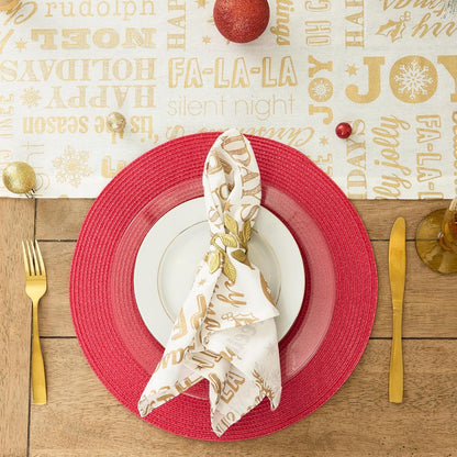 Holiday Dining Table Linen Metallic Fabric Kitchen Décor, Christmas Table Runner, 14X108, Gold Holiday Collage5