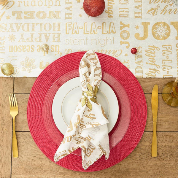 Holiday Dining Table Linen Metallic Fabric Kitchen Décor, Christmas Table Runner, 14X108, Gold Holiday Collage5