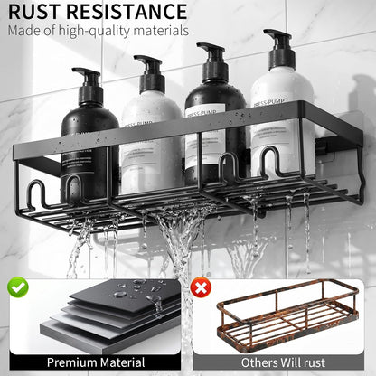 Shower Caddy Shelf Organizer Rack, Self Adhesive Black Bathroom Shelves Basket, Home Farmhouse Wall inside Organization and Storage Decor Rv Accessories, First Camper Apartment Essentials5