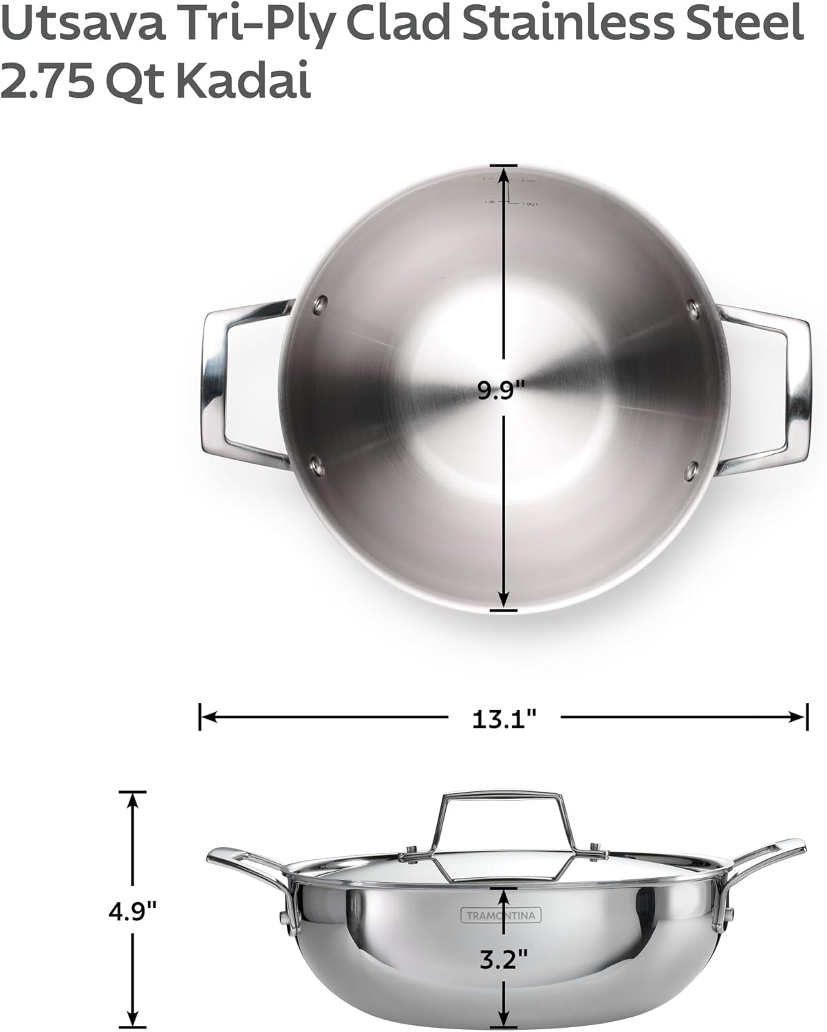 utsava-2-75-quart-tri-ply-clad-stainless-steel-kadai-with-lid-kadhai-pot-for-indian-cooking