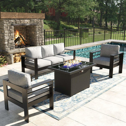 4 Pieces Modern Aluminum Patio Furniture Set with Fire Pit Table, Outdoor Conversation Sets Metal Sectional Sofa1