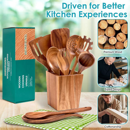 Acacia Wood Cooking Utensils Set - 11Pc Wooden Spoons7