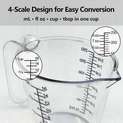 1 Cup (250Ml) Measuring Cup, Laser-Etched Oz/Cup/Ml/Tbsp, Small Plastic Measuring Cup with Handle for Baking, Hair Color & Resin4