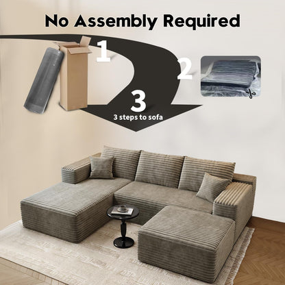 107.5" Cloud Modular Sectional Couch with 1 Ottoman,Modern Minimalist Upholstered Couches, Comfort U Shaped Sofa for Living Room,Deep Seat Corner Couch，No Assembly Required (Camel,Left Facing Chaise)3