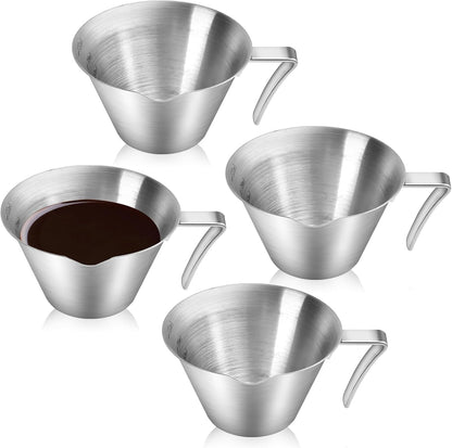 4 Pack Espresso Shot Cups with Handle Espresso Measuring Cup Dishwasher Safe Stainless Steel Pouring Cup for Tomato Sauce|Steak Sauce|Dessert|Beverage (Matte Glossy)1