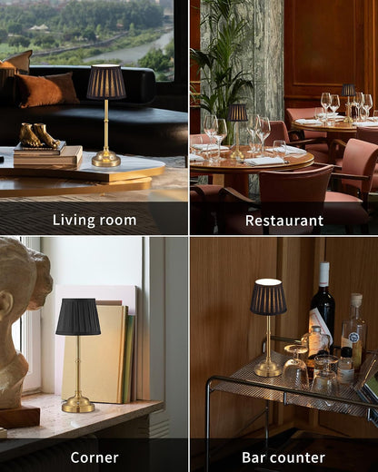 Gold Cordless LED Table Lamps Set of 2, Black Fabric Shade Desk Lamps | Portable 4000Mah Rechargeable Battery Powered, Dimmable Lighting for Dining Room, Bedroom, Bedside, Night Light, Balcony6