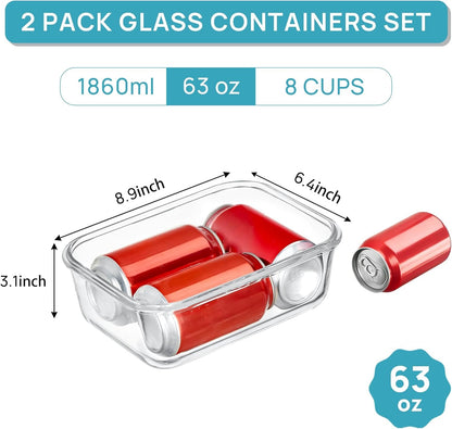 2Pack 1860Ml/63Oz Large Glass Storage Containers with Lids, Grey2