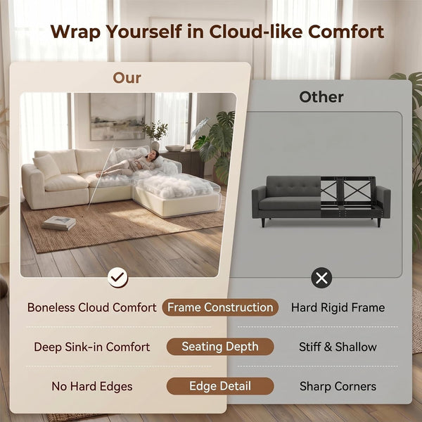 Modular Sectional Cloud Sofa, No Assembly Oversized Boneless Couch, Beige12