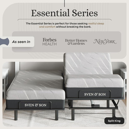 Sven & Son Essential Adjustable Bed Base (Frame) + 14 Inch Hybrid Spring Matt (Medium Soft), Easy Assembly, Head and Foot Lift, Memory Positions, Zero Gravity, Wireless Remote - Split King3