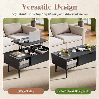Lift Top Coffee Table, Wood Coffee Table for Living Room Home Black | Wood,Lift Top, Hidden Compartment, Storage Shelf, Center Table, Home, Living Room, Office6
