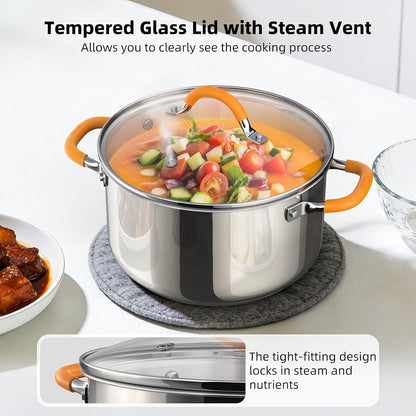 Stainless Steel Stock Pot, 5.2 Quart Soup Pot with Lid, Heavy-Duty Thick Bottom Induction Cooking Pot for Pasta, Stew & Simmering, Even Heating, Compatible with All Cooktops, Dishwasher Safe4