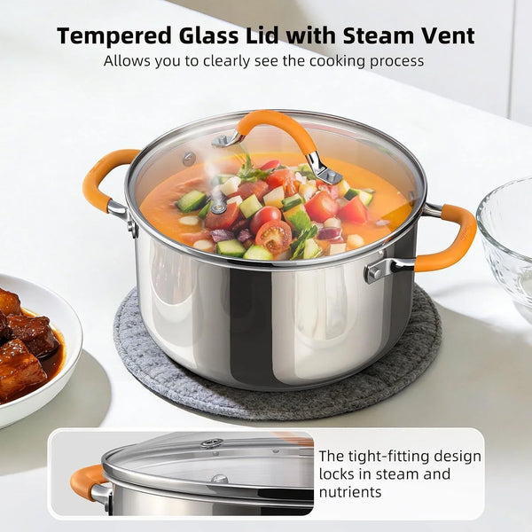 Stainless Steel Stock Pot, 5.2 Quart Soup Pot with Lid, Heavy-Duty Thick Bottom Induction Cooking Pot for Pasta, Stew & Simmering, Even Heating, Compatible with All Cooktops, Dishwasher Safe4