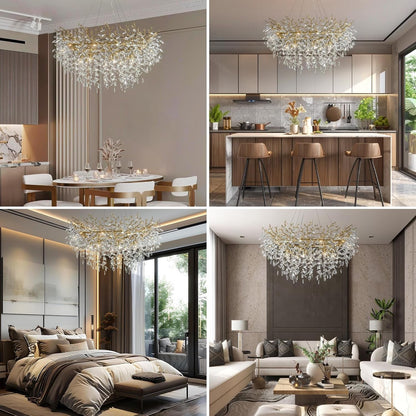 47" Gold Tree Branch Chandelier, 14-Light Modern Crystal Chandelier for Dining Room, Luxury round K9 Crystal Raindrop Chandeliers Light Fixture for Foyer, Entryway, Living Room, Bedroom, Kitchen9