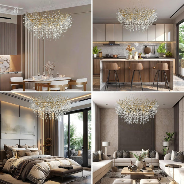 47" Gold Tree Branch Chandelier, 14-Light Modern Crystal Chandelier for Dining Room, Luxury round K9 Crystal Raindrop Chandeliers Light Fixture for Foyer, Entryway, Living Room, Bedroom, Kitchen9