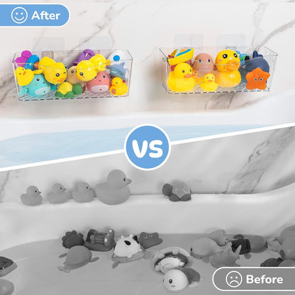 Bath Toy Storage Holder, 2 Pack Clear Bathtub Organizer3