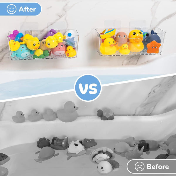 Bath Toy Storage Holder, 2 Pack Clear Bathtub Organizer3