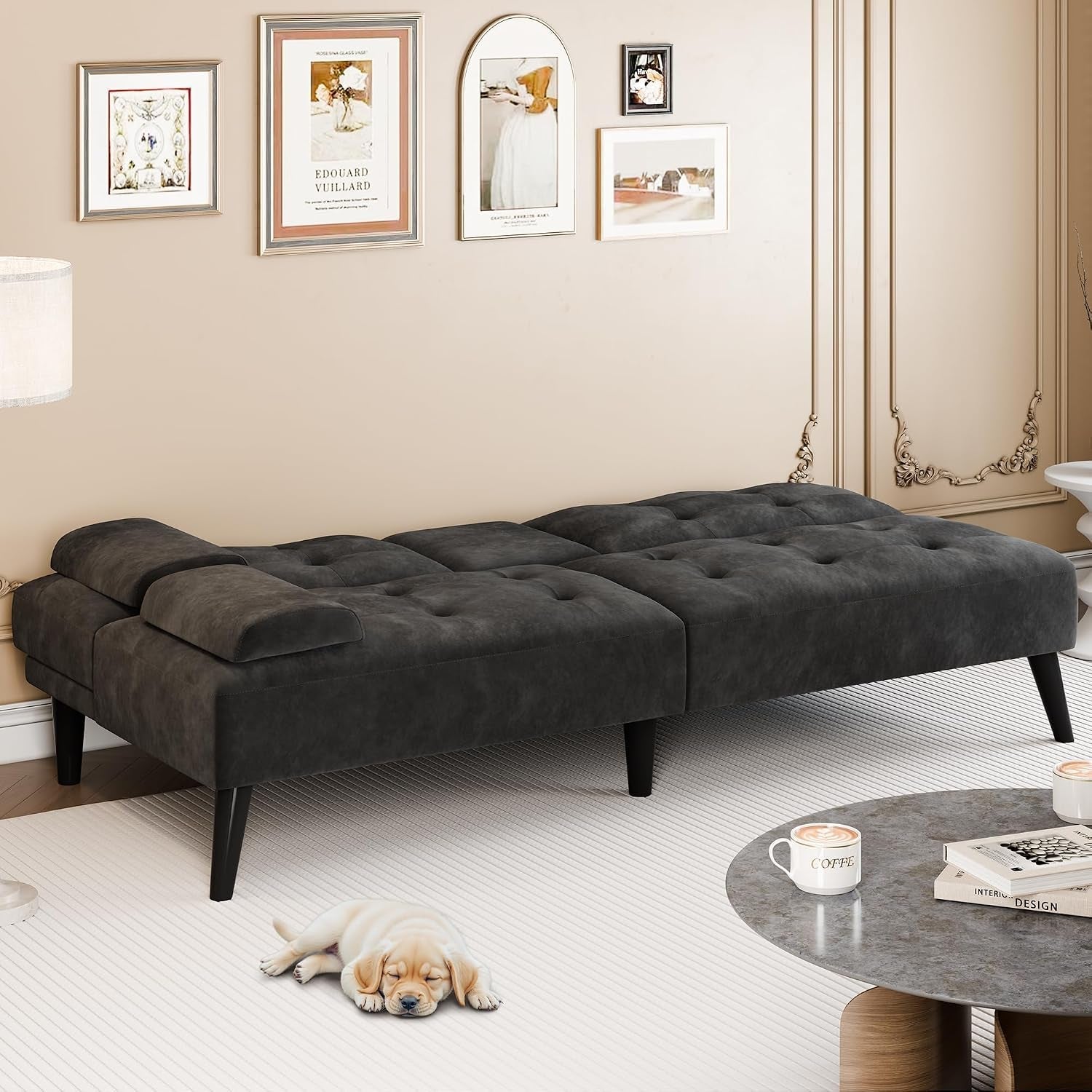 64-futon-sofa-bed-loveseat-2-cup-holders-black