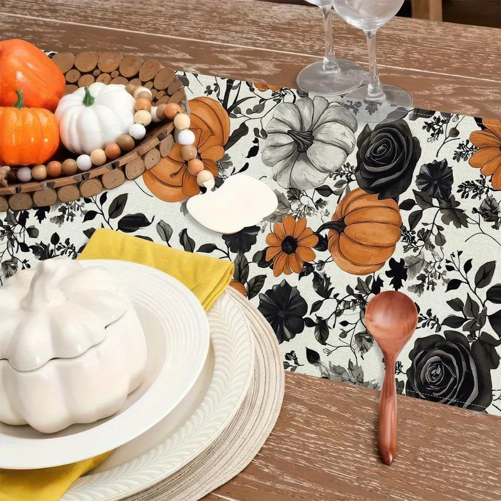 halloween-black-rose-pumpkin-table-runner-13x90-inch-linen-flower-thanksgiving-table-decor-for-holiday-party-dinning-kitchen-decoration