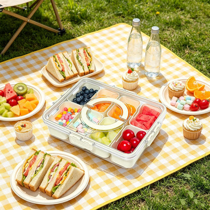 Divided Serving Tray with Lid and Handle,8 Compartments Snacks Box,Snack Fruit and Veggie Tray,Portable Platter for Candy Fruits Nuts Snack Party Entertaining Picnic (1 PCS)6