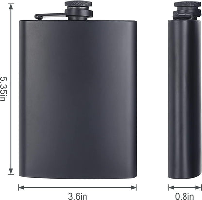 ROMORC 2 Pack Hip Flasks for Liquor Matte Black 8 Oz Stainless Steel Leak-Proof Thin Flasks with 2Pcs Funnels and Cups for Wedding Party, Groomsman, Bridesmaid, Gift (Black)3