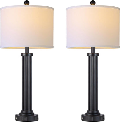 28" Tall Modern Table Lamps Set of 2 with USB C+A Ports and AC Outlet, 3 Way Touch Metal Bedside Lamps for Bedroom, Black Nightstand Lamps for Living Room8