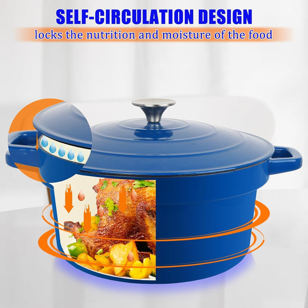 7QT Dutch Oven Pot with Lid, Enameled Cast Iron Dutch Ovens for Sourdough Bread Baking, Non-Stick Ceramic Dutch Oven Cooking Pot, Oven Safe, Blue (10 Pcs Bread Paper Liners)2
