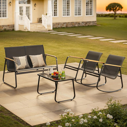 4-Piece Patio Furniture Set, Textilene Conversation Set, Black5