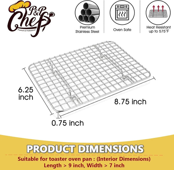 8.75 Inch Stainless Steel Cooling Baking Rack Set of 2 | Grid Cooking Racks for Griddle Roasting Grilling Warming, Good for Friends or Family, Oven & Dishwasher Safe, Heavy Duty2