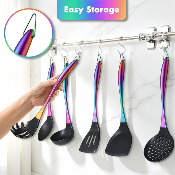 Silicone Cooking Utensils Set, 17Pcs Kitchen Utensil Set with Rotatable Holder, Heat-Resistant Silicone Utensils for Cooking, Non-Stick Spatula Set with Stainless Steel Handle,Turner,Ladle (Rainbow)5