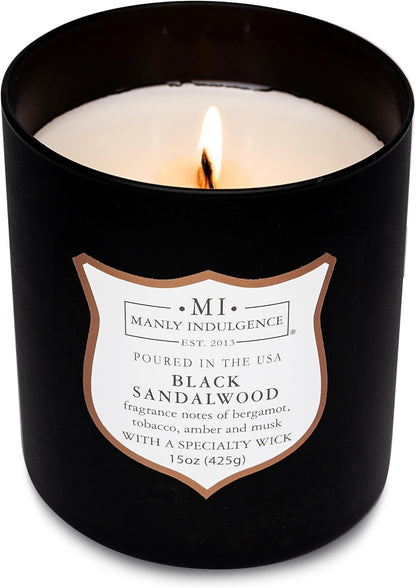 Black Sandalwood Scented Candle for Men 15 Oz – Bergamot, Tobacco, Amber & Musk - Wood Wick - up to 60 Hours Burn - Soy Blend Wax, USA Poured – Signature Collection3