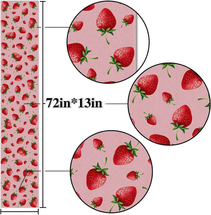 Strawberry Table Runner Summer Girl Baby Shower Birthday Party Decoration Home Dining Room Kitchen Decor(13" X 72")4