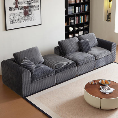 109" L-Shaped Boneless Cloud Couch, Grey Corduroy Sectional Sofa8