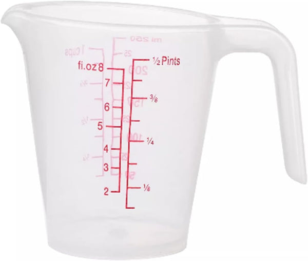 Plastic Measuring Cup 2Pcs 250ML Measuring Mug 8/16Oz with Handle Graduated Pitcher for Baking Flour Oil Powder Cooking Kitchen Measure Container Stackable (250Ml/0.06Gal)8