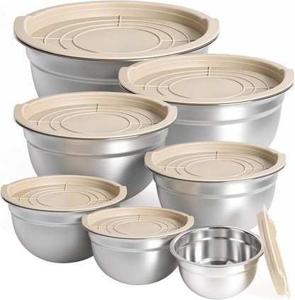 Stainless Steel Mixing Bowl Set, 7PCS Kitchen Prep Bowls (Khaki)1