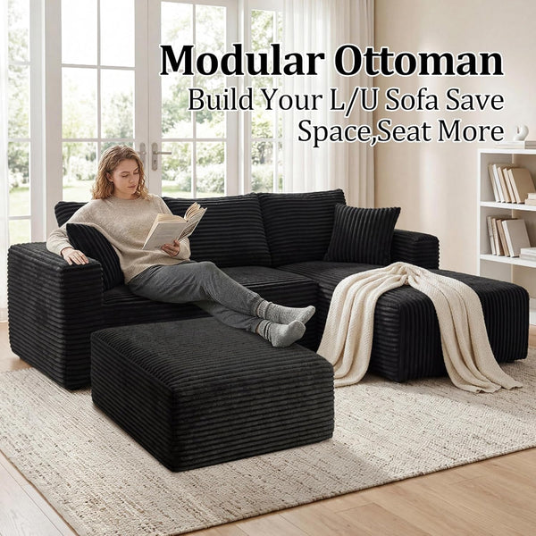 Boneless Ottoman, Modern Corduroy Cloud Foot Rest Foam Support, Oversized Modular Sectional Sofa Stool for Living Room, Bedroom & Small Spaces, No Assembly Required (Black, Ottoman)7