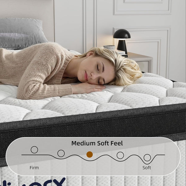 King Size Mattress, 12 Inch Hybrid Medium Firm Feel, Individually Wrapped Coils for Motion Isolation & Cool Memory Foam, White, Certipur-Us Certified5