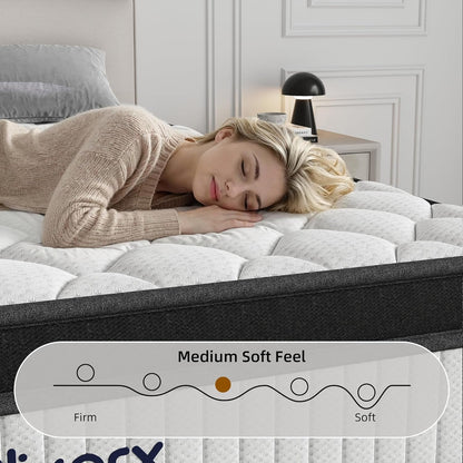 Full Size Mattress, 12 Inch Hybrid Medium Firm Feel, Individually Wrapped Coils for Motion Isolation & Cool Memory Foam, White, Certipur-Us Certified5
