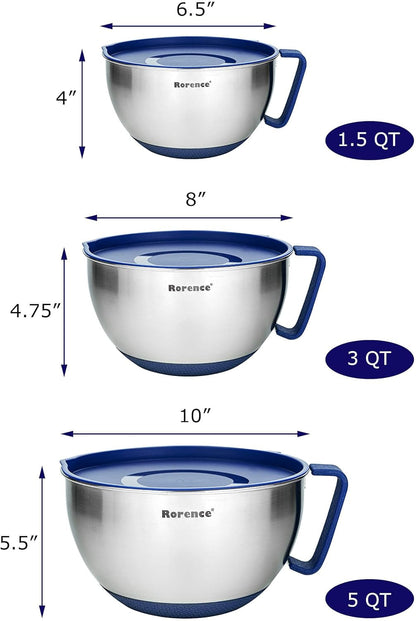Stainless Steel Mixing Bowls Set with Lids,1.5,3 & 5 Qt,Blue2