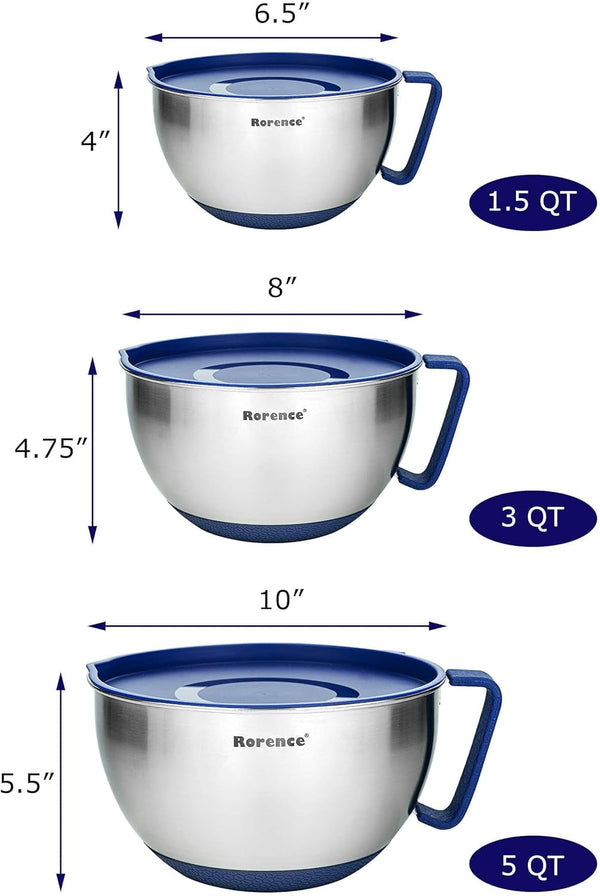 Stainless Steel Mixing Bowls Set with Lids,1.5,3 & 5 Qt,Blue2