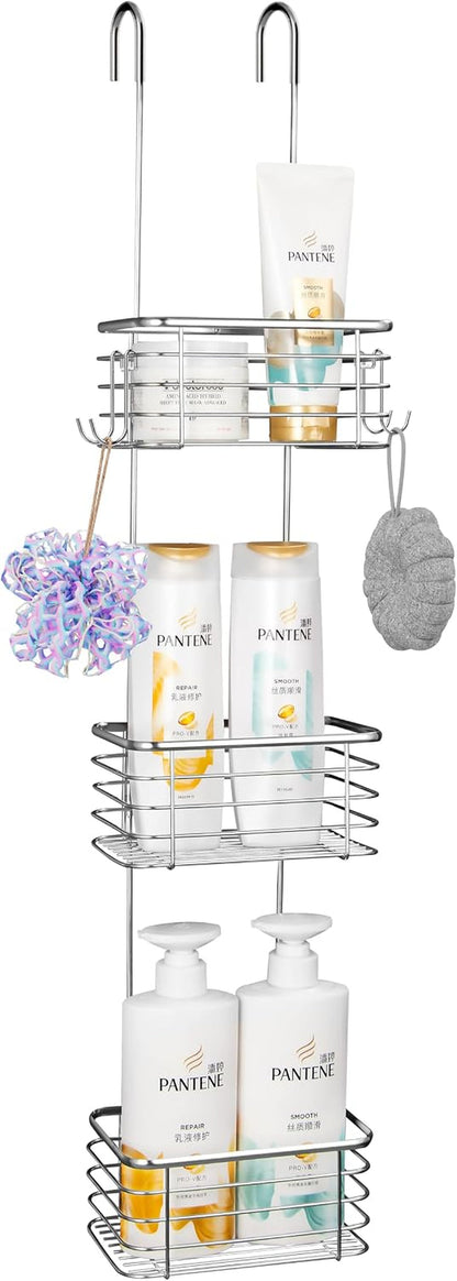 3-Tier Hanging Shower Rack - Door Organizer with 2 Hooks for Razor, Shower Balls and More (3 Tiers)1
