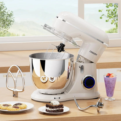 3-IN-1 Electric Stand Mixer, 6.5QT Bowl 660W 10-Speed Kitchen Mixer, Household Food Mixers Include Dough Hook, Beater and Whisk, Bread Cake Mixer for Baking and Most Home Cooks, Almond Cream5