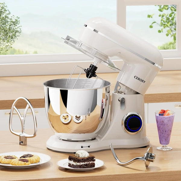 3-IN-1 Electric Stand Mixer, 6.5QT Bowl 660W 10-Speed Kitchen Mixer, Household Food Mixers Include Dough Hook, Beater and Whisk, Bread Cake Mixer for Baking and Most Home Cooks, Almond Cream5