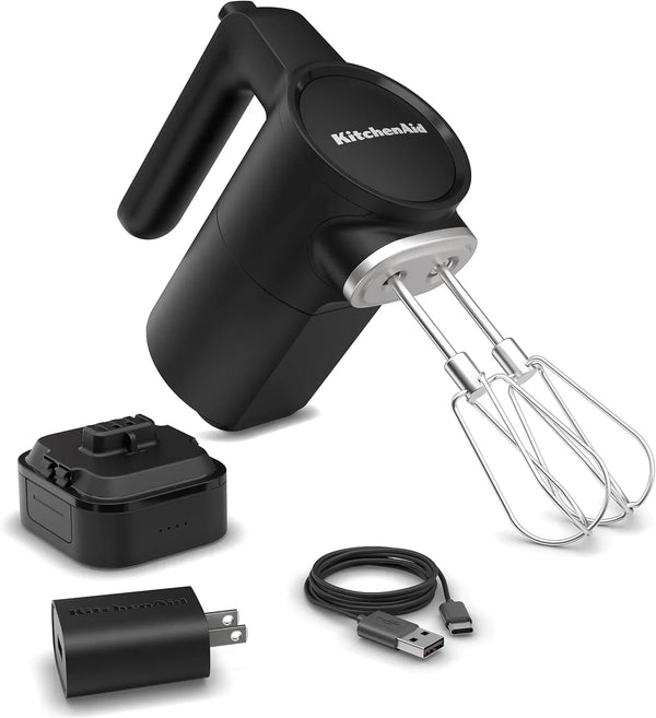 Kitchenaid Go Cordless Hand Mixer, Battery Included, KHMR762 | Cordless, 7 Speed Settings, Soft Start Feature, Stainless Steel Beaters, Battery Included, Black Matte1
