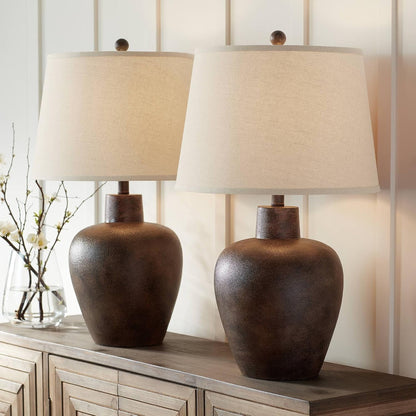 Glenn 27" Tall Table Lamps Set of 2 Terra Cotta Farmhouse Southwest Rustic1