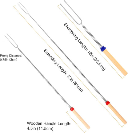 Marshmallow Roasting Sticks, Telescoping Smores Sticks for Open Fire Pit | 32 Inch Long Marshmallow Toasting Barbecue Forks S' Mores Skewers for Campfire Camping Hotdog Hot Dog Bonfire Grill, 5 Pack2