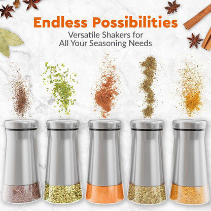 Original Salt and Pepper Shakers Set with Adjustable Pour Holes - Glass and Stainless Steel Salt Shaker and Pepper Shaker - Farmhouse Spice Dispenser for Salts, Ground Peppercorn and Spices4